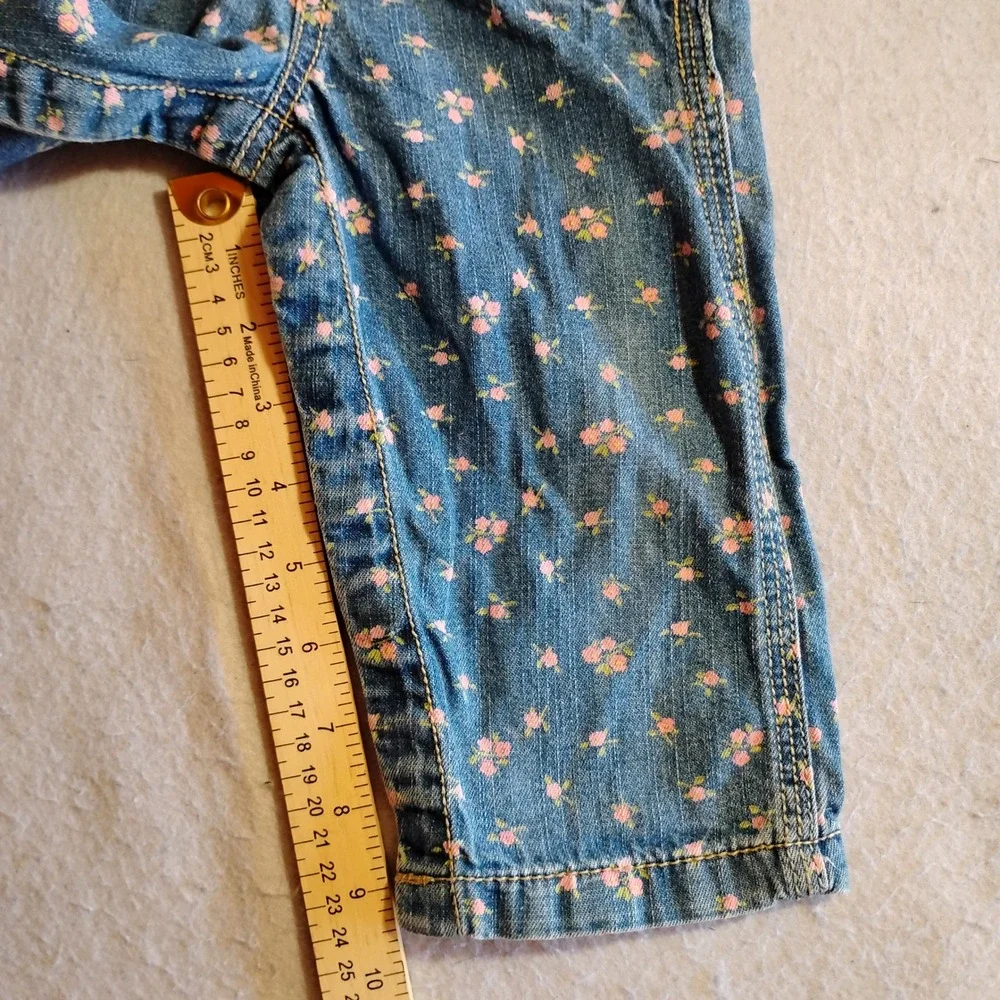 Vintage OshKosh Bgosh Baby Girls Floral Denim Overalls‎ Blue Pink 18 Months